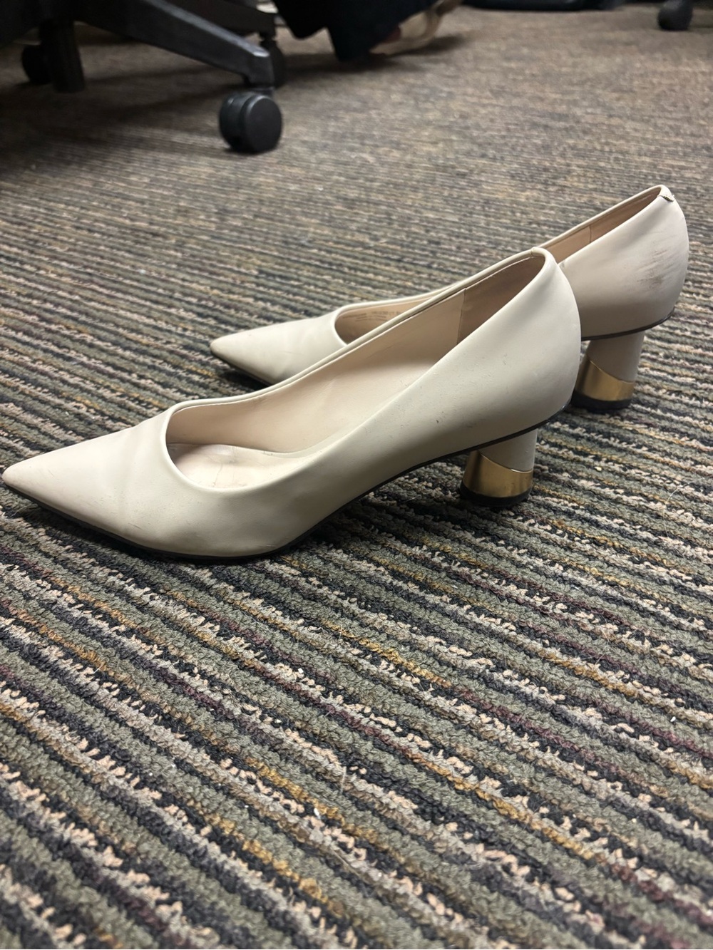 Charles & Keith Ivory Pointy Toe Pumps Gold Detail